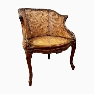 19th Century French Louis XV Style Carved Bergere Desk Armchair in Cane