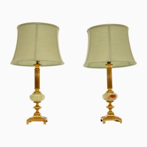 French Brass and Onyx Table Lamps, 1930, Set of 2