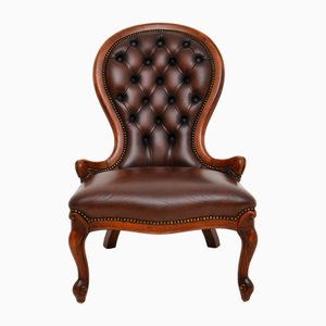 Vintage Victorian Leather Spoon-Back Chair, 1950s