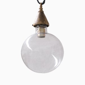 Mid-Century French Clear Glass and Brass Bulb Pendant Light