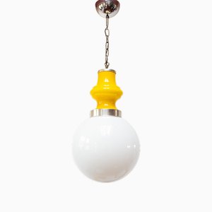 Yellow and White Opaline Glass Pendant, 1960s