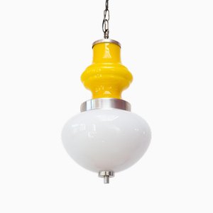 Deckenlampe in Opalglas in Gelb & Weiß, 1960er