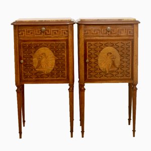 Marquetry Bedside Tables with front Marble Facade in the style of Aleppo, 1970s, Set of 2
