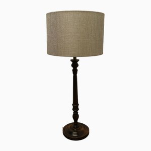 Lámpara de mesa alta torneada de madera oscura, años 20
