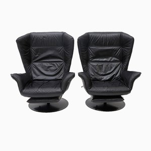 Reclining Black Leather Armchairs, 1970s, Set of 2