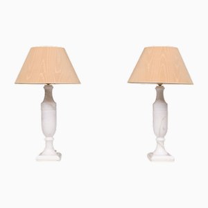 White Carrara Marble Table Lamps, Italy, 1970s, Set of 2