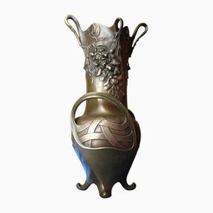 Art Nouveau Bronze Vase with Wisteria Flower Decor by H Bureau, 1890s