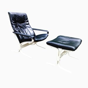 Scandinavian Chair with Footstool, 1970s, Set of 2