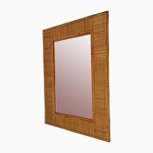 Miroir Rectangulaire Mid-Century en Bambou et Osier Tissé, Italie, 1970s