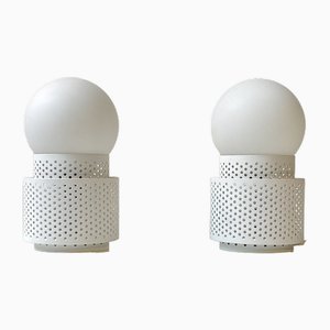 Small Italian Minimalist White Table Lamps, 1980s, Set of 2