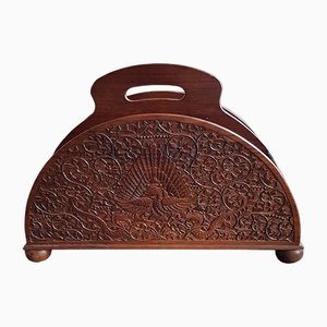 Indonesian Colonial Art Deco Hand Carved Wooden Magazine Rack