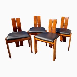 Walnut and Skai Dining Chairs, Italy, 1970s, Set of 4