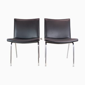 Kastrup Stühle aus schwarzem Leder Modell Ch401 von Hans J. Wegner & Carl Hansen & Son für Carl Hansen & Søn, 1960er, 2er Set