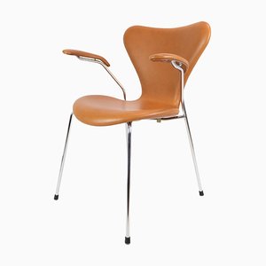 Silla Series Seven modelo 3207 de cuero coñac atribuido a Arne Jacobsen de Fritz Hansen, década de 2000