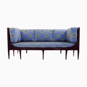 Lacquered Wood and Fabric Three-Seater Sofa by Bruno De Caumont, 1990s
