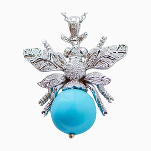 14 Kt White Gold Fly Pendant with Magnesite, Diamonds & Sapphires