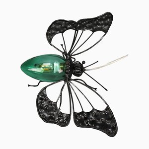 Mid-Century Modern Metal and Green Murano Glass Wall Lamp Butterfly, Italy, 1960s