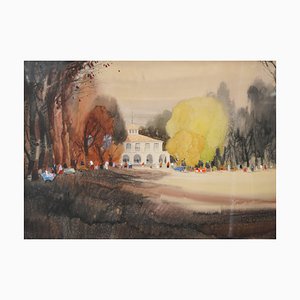Jordi Danes, The Pavilion, Watercolor on Paper, Framed