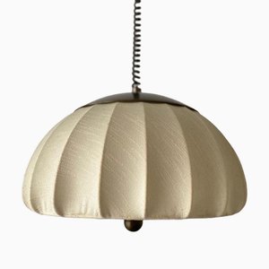 Mid-Century Modern Adjustable Brass Pendant with Fabric Shade from WKR, Germany, 1970s