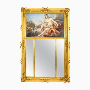 Miroir Trumeau Ancien Peint & Doré, France, 19ème Siècle