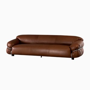 Leather Sesann 3-Seater Sofa by Giancarlo Frattini for Cassina, Italy, 1970s