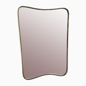 Mid-Century Wall Mirror with Brass Curved Shaped Frame, 1950s