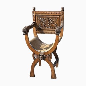 Carved Oak Chair with Carved Lion Heads Decoration
