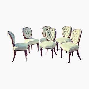 Victorian Upholstered Balloon Back Dining Chairs, Set of 6