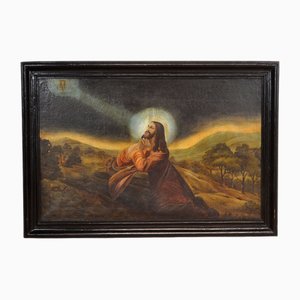 Jésus Christ, Grande Huile sur Toile, 1900, Encadrée