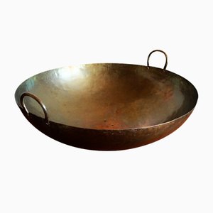 Goldener Vintage Wok aus Messing