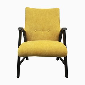 Armchair in a Yellow Velor, Completely Restored, 1950s