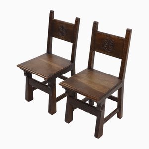 19th Century Spanish Hand Carved Oak Chairs, Set of 2
