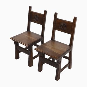 Set of 19th Century Spanish Hand Carved Oak Chairs