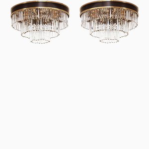 Lampade da soffitto in cristallo placcato in oro attribuite a LA Riedinger, anni '60, set di 2