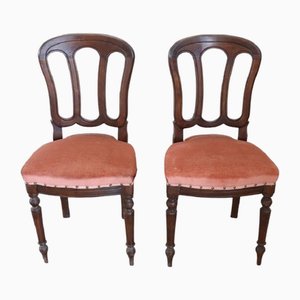 19th Century Walnut Chairs with Velvet Seats, Set of 2