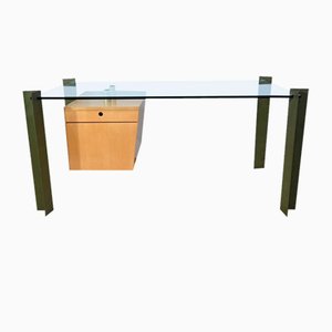 Glass and Sycomore Desk by J. Rondineau, 1990s
