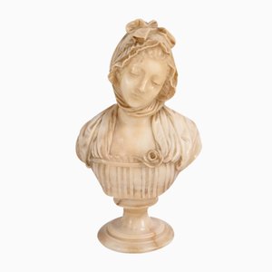 Buste de Jeune Femme, Fin du 19ème Siècle, Albâtre
