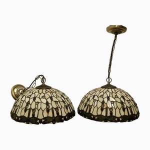 Lampade da soffitto grandi Arts & Crafts vintage nello stile di Tiffany, anni '70, set di 2