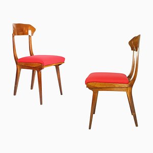 Mid-Century Wood and Red Fabric Side Chairs from Fratelli Barni Mobili d'Arte, 1950s, Set of 2