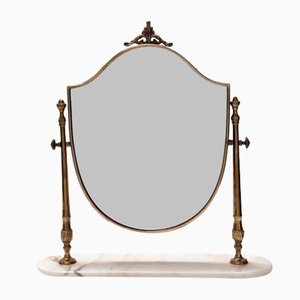 Vintage Vanity Mirror with Brass Frame and Marble Base, 1960s