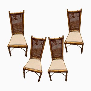 Chaises Vintage en Bois et Osier, Set de 4