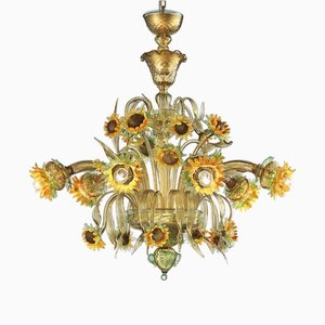 Venezianischer Kronleuchter aus Muranoglas mit Sonnenblumen von Simoeng