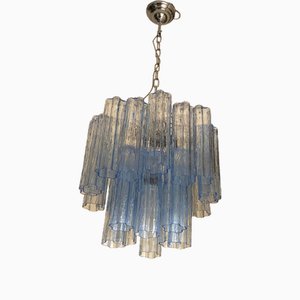 Blue Tronchi Murano Glass Chandelier in Venini Style by Simoeng