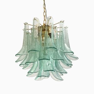 Lampadario Sella in vetro di Murano verde con struttura in metallo dorato 24k di Simoeng