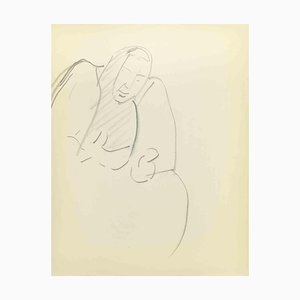 Flor David, Esquisse pour un Portrait, Dessin au Crayon sur Papier, Milieu du 20ème Siècle
