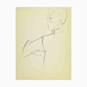 Flor David, Portrait, Drawing in Pencil on Paper, Mid 20th Century
