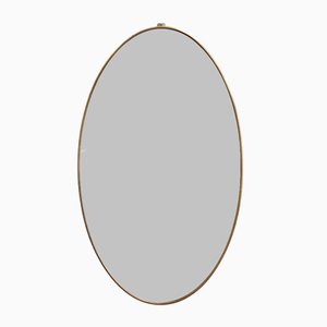 Mid-Century Italian Oval Wall Mirror with Brass Frame in the style of Gio Ponti, 1950s