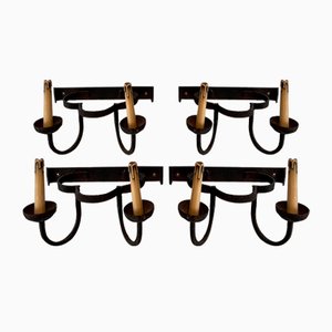 Wrought Iron Clover Sconing, 1950s, Set of 4