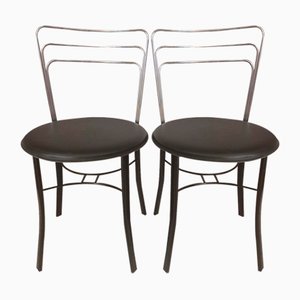 Chaises Mid-Century en Chrome et Cuir, Italie, 1980s, Set de 2