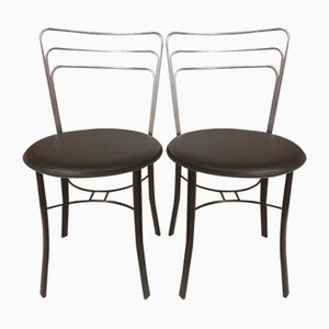 Mid-Century Italian Chrome and Leather Chairs, 1980s, Set of 2